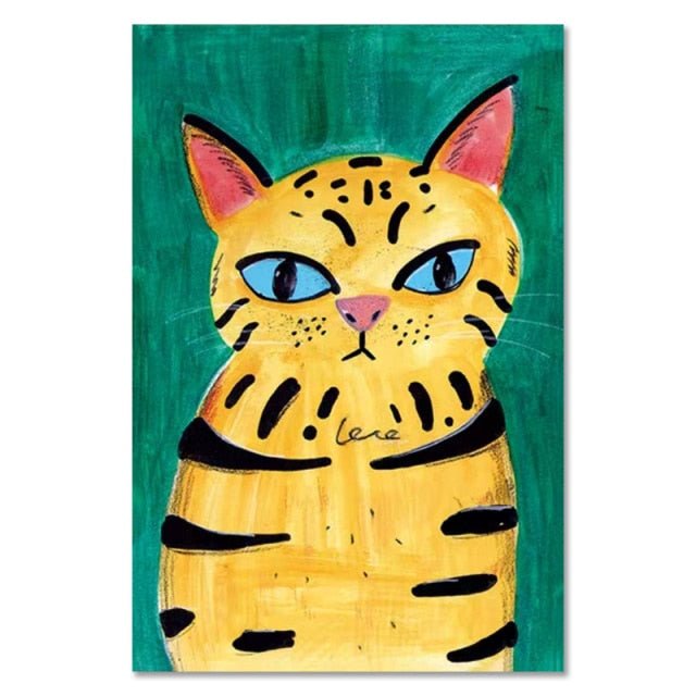 Cartoon Cat Abstract Canvas Painting - CatX Fiesta