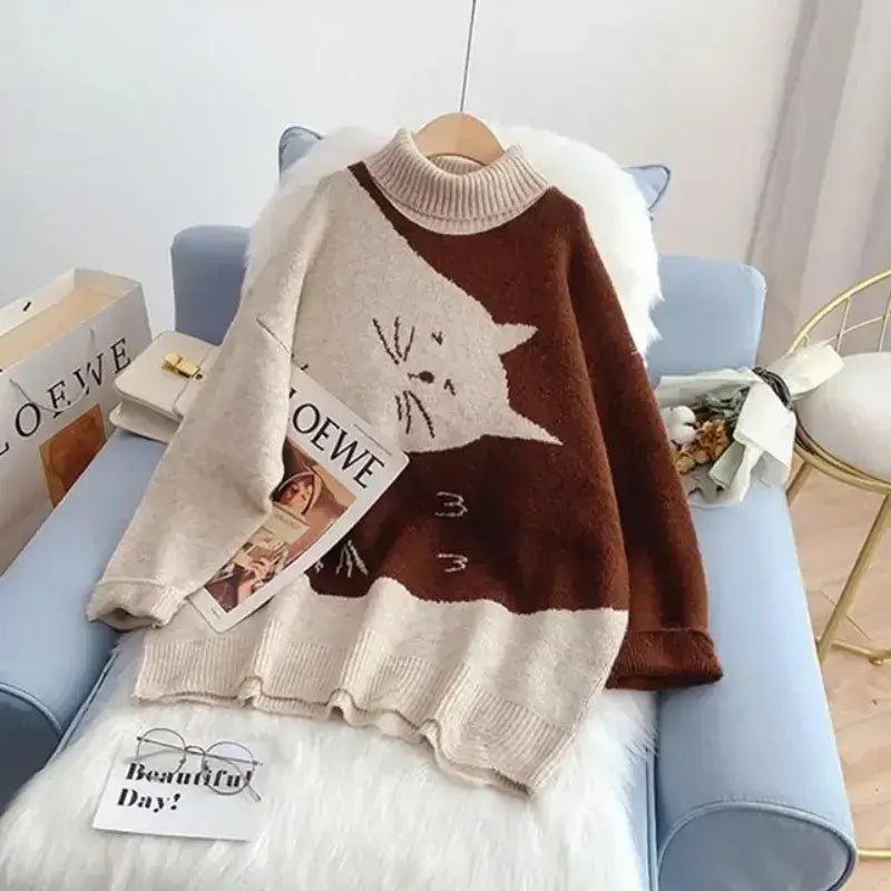 Cat Print Oversize Sweater - CatX Fiesta