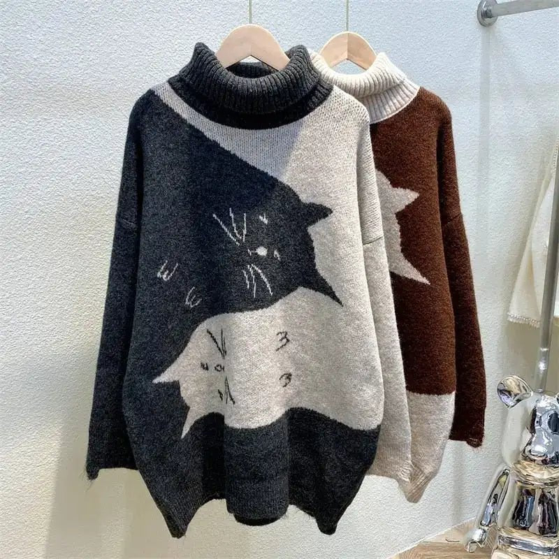 Cat Print Oversize Sweater - CatX Fiesta