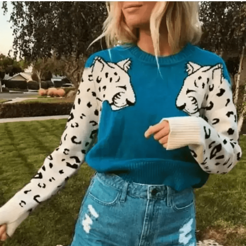 Cheetah Splice Knitted Sweater - CatX Fiesta