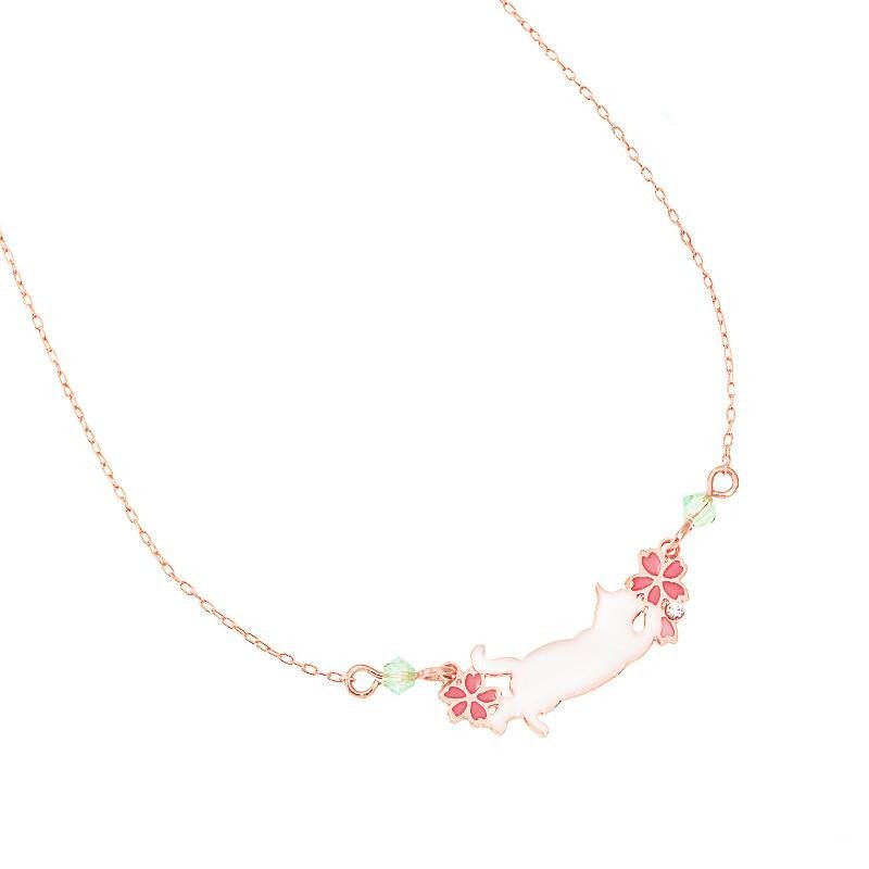 Cherry Blossom Cat Chain Necklace - CatX Fiesta