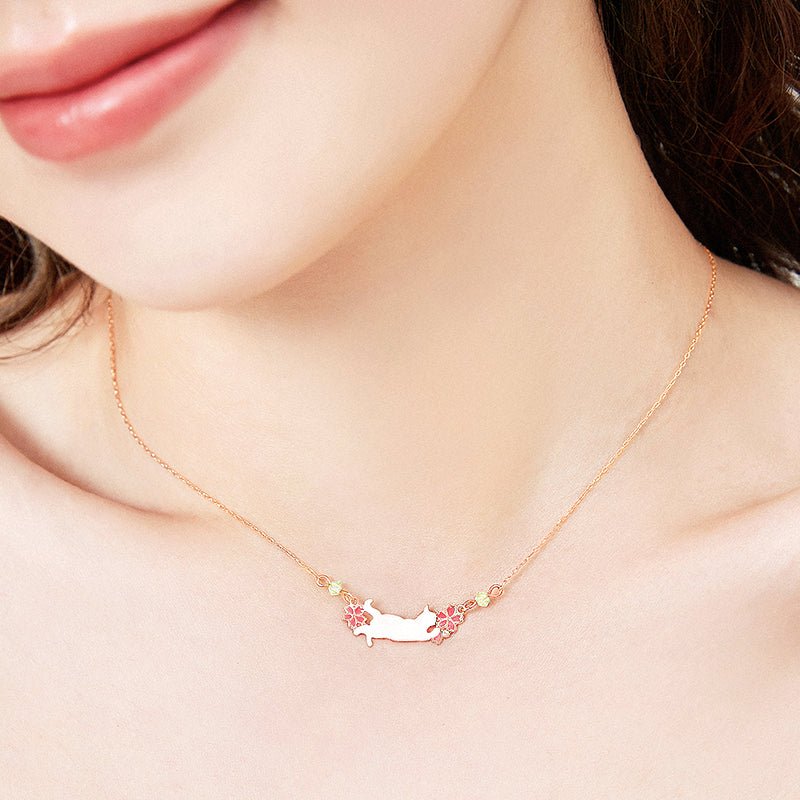 Cherry Blossom Cat Chain Necklace - CatX Fiesta