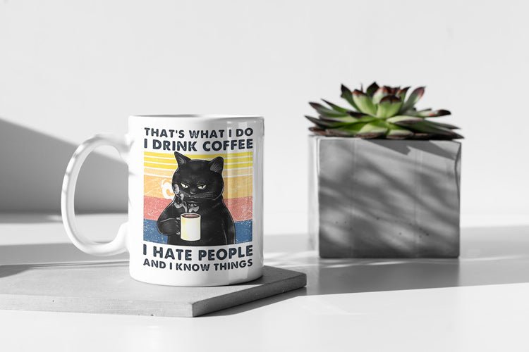 Coffee Know Things Black Cat Ceramic Mug - CatX Fiesta