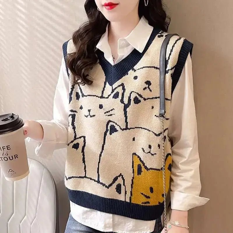 College Cat Knit Sweater Vest - CatX Fiesta