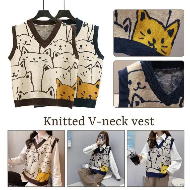 College Cat Knit Sweater Vest - CatX Fiesta