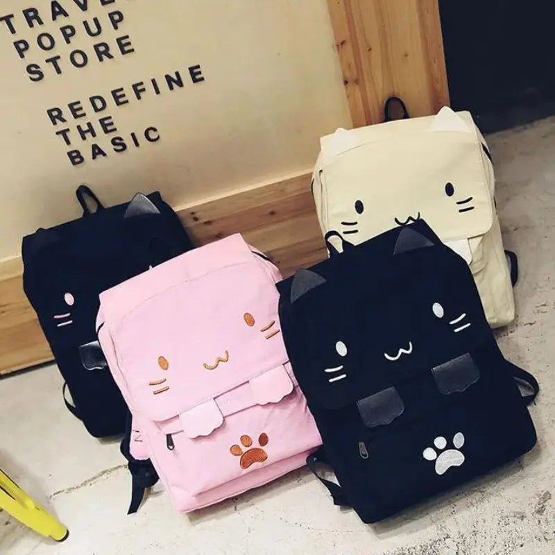 Cute Cat Canvas Embroidery Backpack - CatX Fiesta