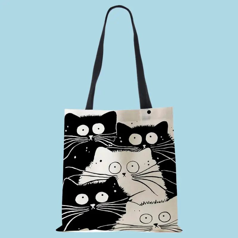 Cute Cat Linen Tote Bag - CatX Fiesta