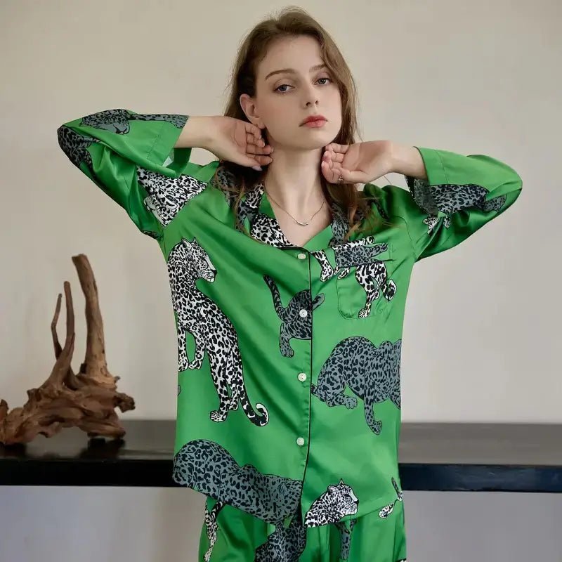 Green Leopard Pajama Set - CatX Fiesta
