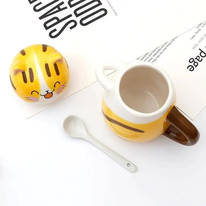 Hand Painted Coffee Cat Mug w/ Spoon - CatX Fiesta