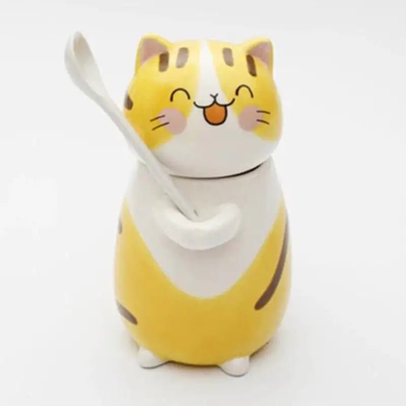 Hand Painted Coffee Cat Mug w/ Spoon - CatX Fiesta