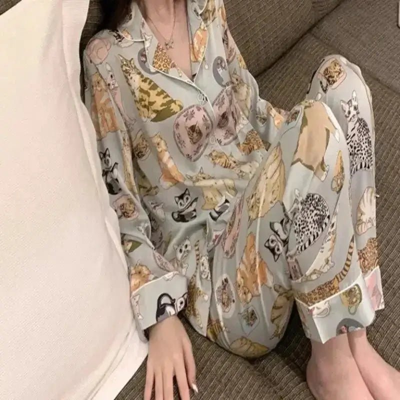 Kawaii Cat Satin Pajamas Set - CatX Fiesta