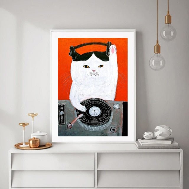 Modern Cartoon Cat Canvas Painting - CatX Fiesta