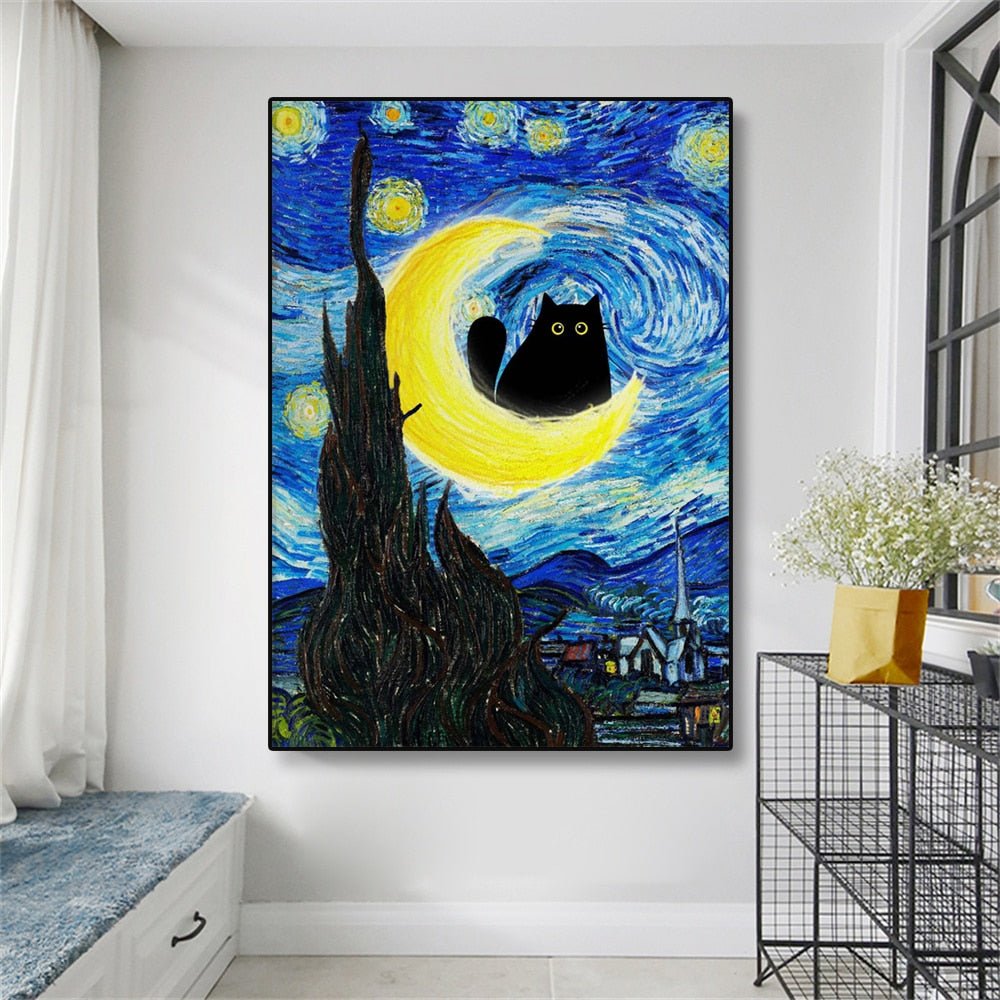 The Starry Night Cat Print Canvas - CatX Fiesta